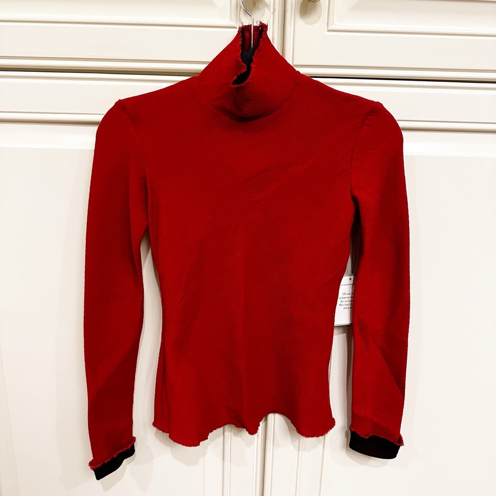 AWAKE Mode Designer Luxury Women’s Thick Gauzy Mock Neck Long Sleeve Blouse